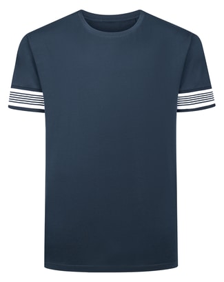 Bigdude Heavyweight Striped Arm T-Shirt Navy Tall